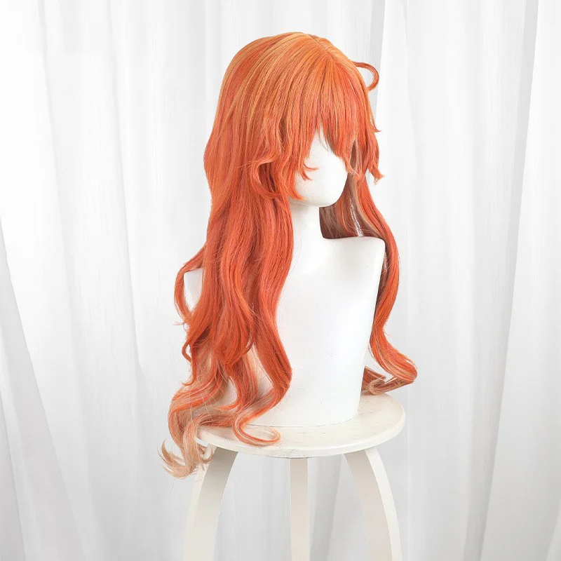لعبة Wuthering موجات أوغوستا شعر مستعار تأثيري أوغوستا برتقالي أبيض التدرج شعر مستعار لحفلة كوميكون الكبار النساء الرجال