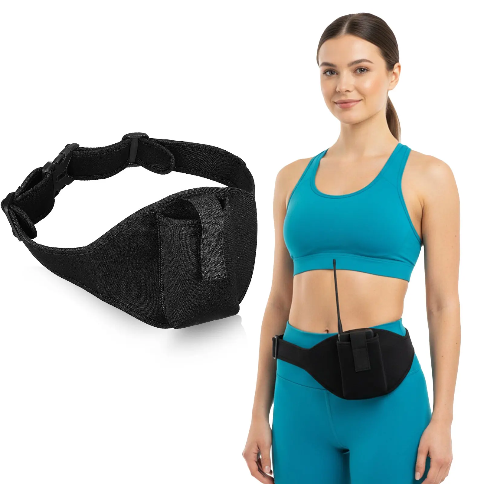 

Неопреновый поясной чехол для микрофона с регулируемым ремнем, быстросъемной пряжкой, держателем для телефона и отделением для бега