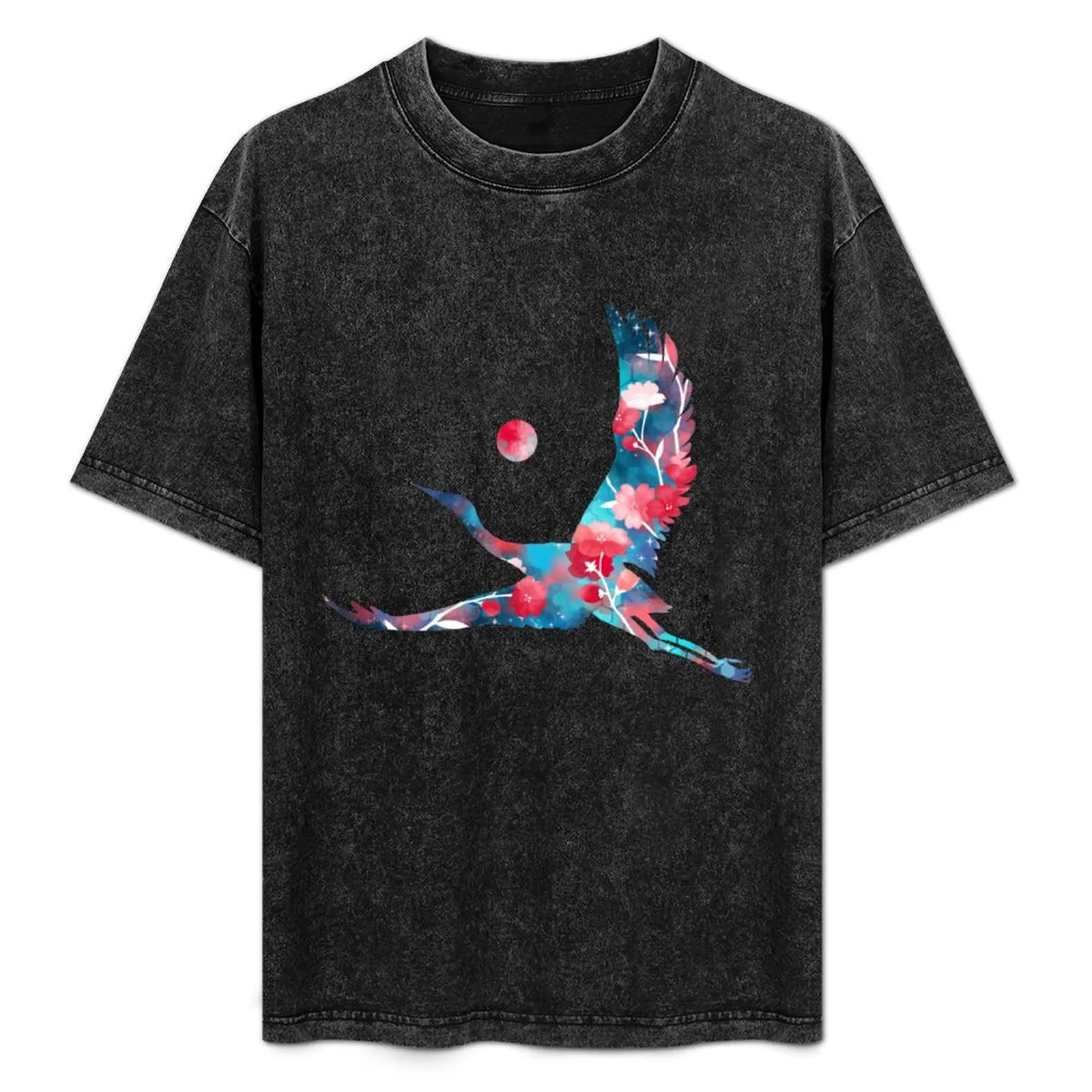 

Japanese Crane Sakura Aesthetic (on black) T-Shirt Streetwear Print Tee Shirt