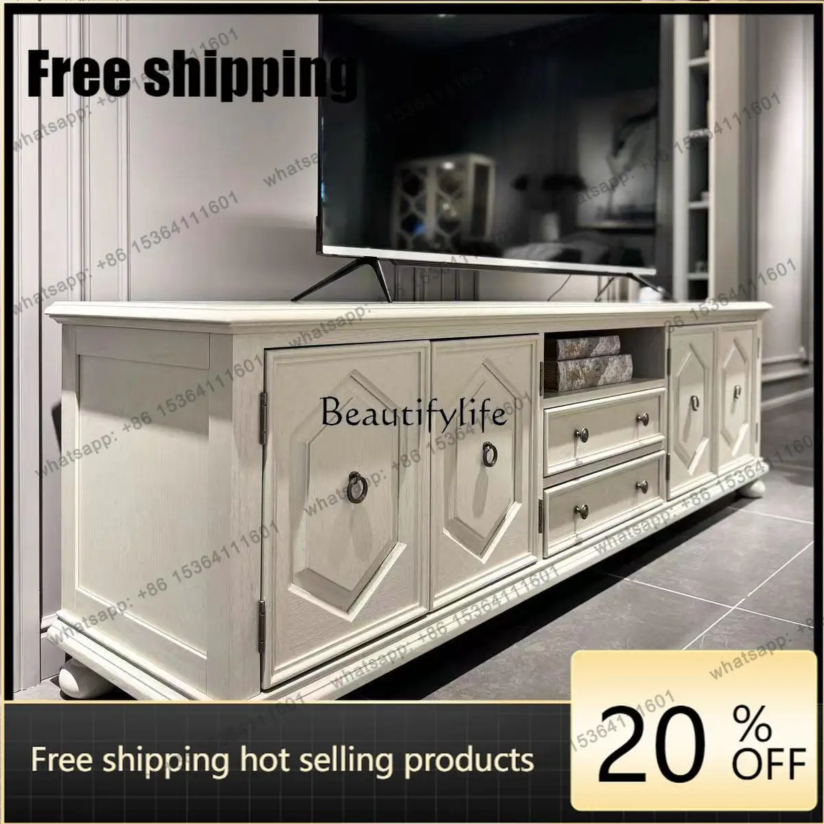 Customizable American Light Luxury Queen Living Room Retro Solid Wood TV Cabinet Modern Locker