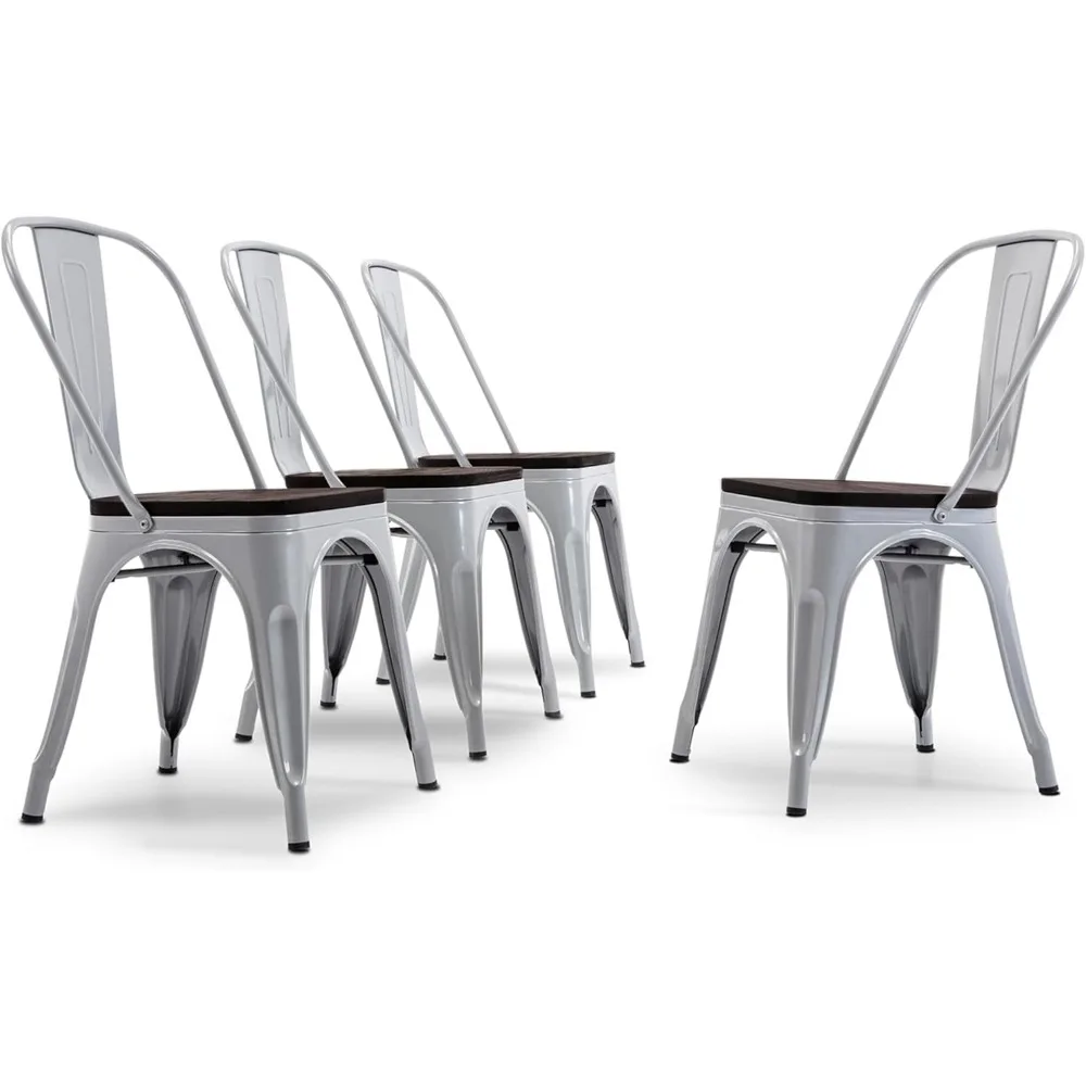 

Набор из 4 металлических обеденных стульев, штабелируемые металлические стулья, винтажные стулья для фермерского дома со съемной спинкой и деревянным сиденьем, погода R