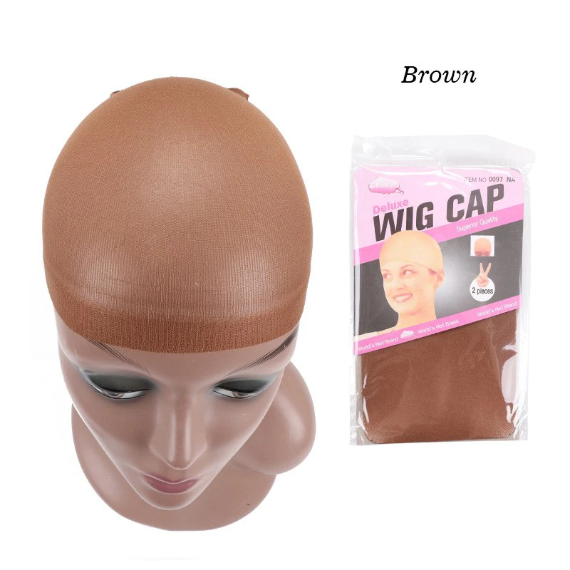 Yajukai New Stocking Cap For Wigs 2Pcs Cheap Hair Net For Wigs Bald Cap Beige Brown Nylon Stocking Wig Cap Stretchy Hair Cap