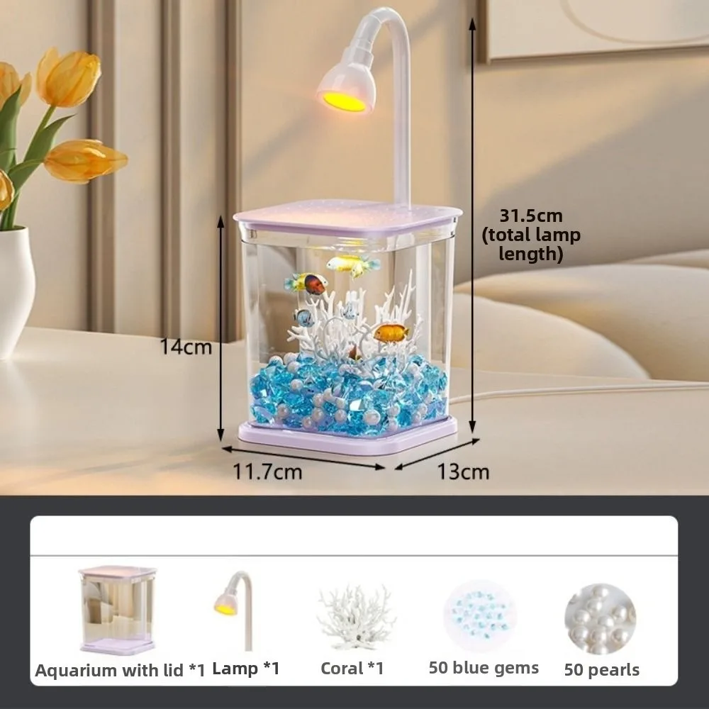 

Fishbowl Creative Mini Desktop Fish Tank Breathable with LED Light Landscape Fish Tank Durable Decorative Goldfish Tank Kids