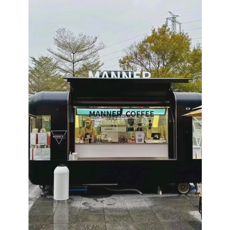 Mobile Food Truck Trailer Full Kitchen Fiberglass Aluminum Ice Cream Fast Food Rust Resistant for Boba Tea Burger Coffee BBQ