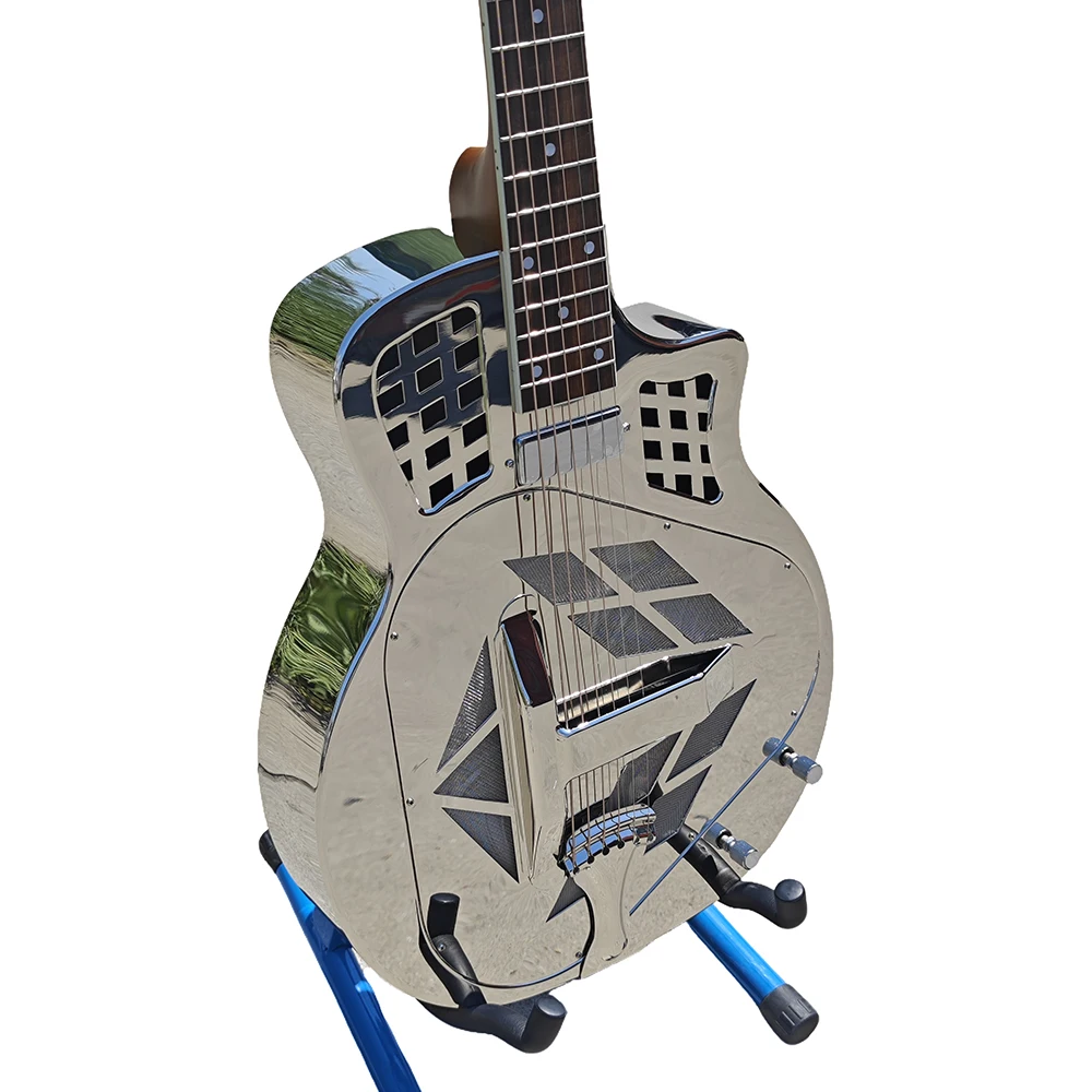 

Aiersi-Brass Metal Body Guitar with Free Hard Case, Cutaway, Electric Resonator, Gloss Finish