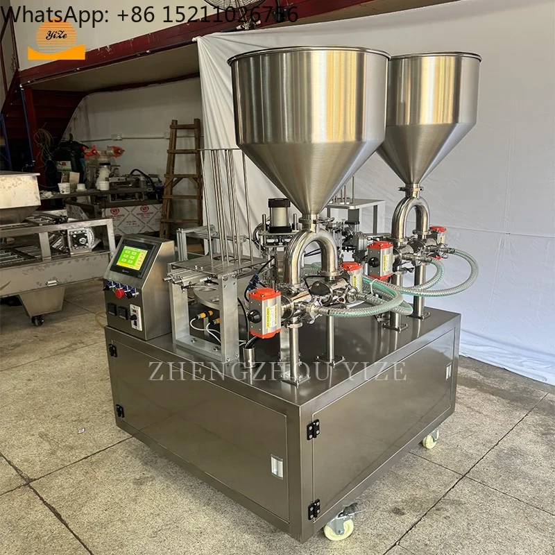 سعر الجملة السائل صلصة المياه كوب بلاستك آلة تعبئة وختم كوب الزبادي آلة تعبئة الختم الدوارة #3