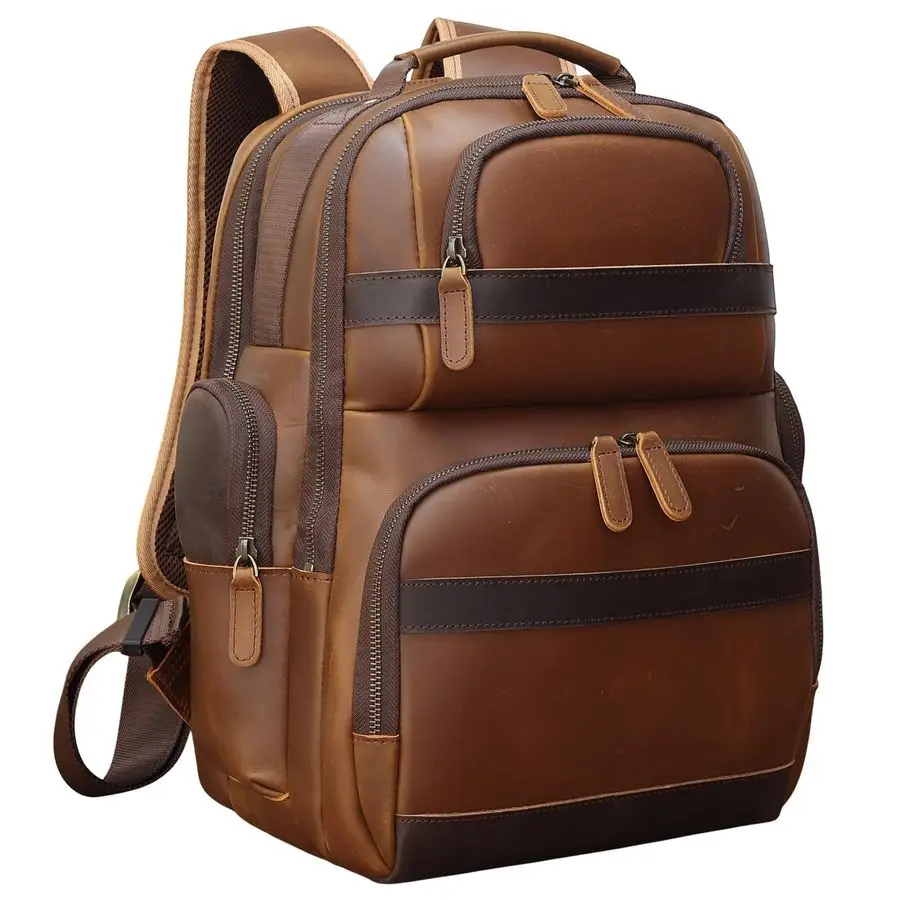 

Mens Vintage Leather Backpack 15.6 Laptop Bag Large Capacity Business Travel Hiking Shoulder Daypacks