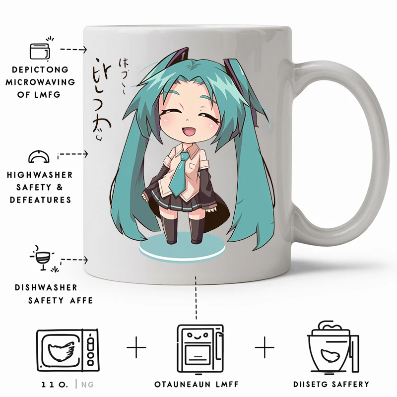 11oz Anime Hatsune Miku Kawaii Cute Ceramic Mug Mug Family Office School Casual Gift Daughter Friend Creative Simple