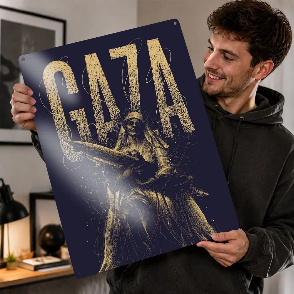 Gaza Mother And Child Peace Textured Metal Poster Scribble Wall Art For Home Office Customized Aluminum Sign Humanitarian Gift