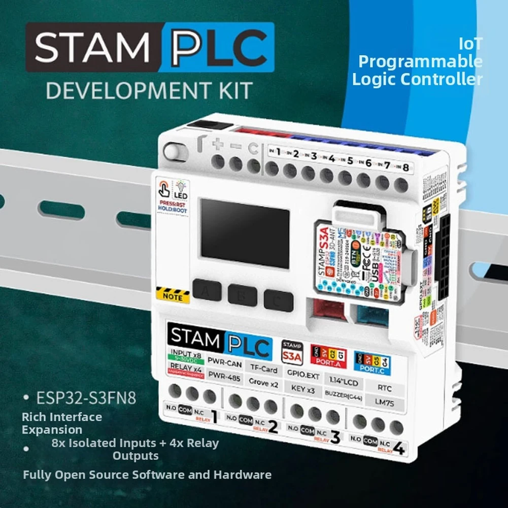 

FOR M5STACK StamPLC IoT Programmable Logic Controller W/ ESP32S3 Cloud Data ESP32-S3FN8 Control Module 8 Isolated Digital Inputs