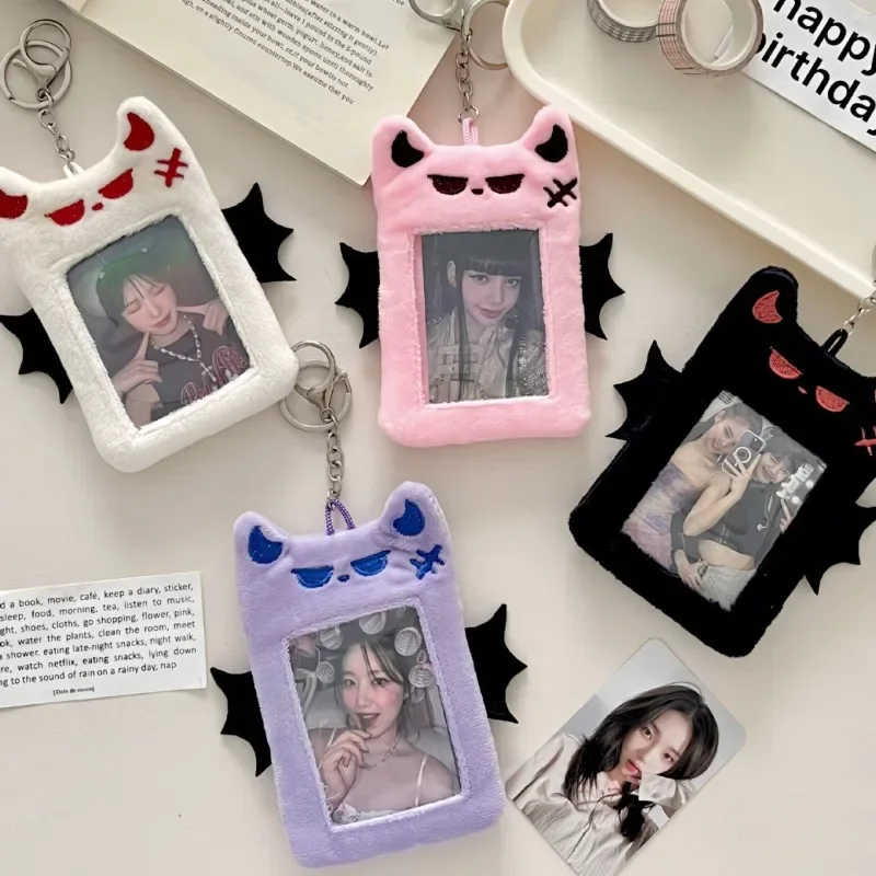 Creative Style Chic Kpop Idol Photocard Holder Plush Bat Demon Cat Puppy Photo Card Cover Case Student ID Bus Card Protector