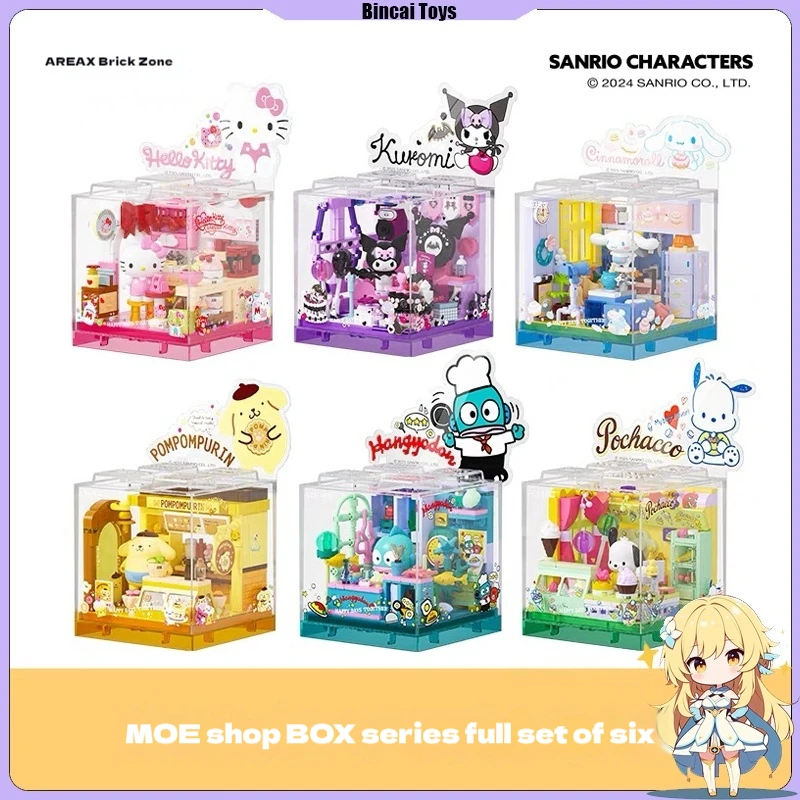 

New Sanrio Family Funny Store Series Pochacco Hangyodon Kuromi Cinnamoroll Assembing Toy Collections Ornament Children Gifts