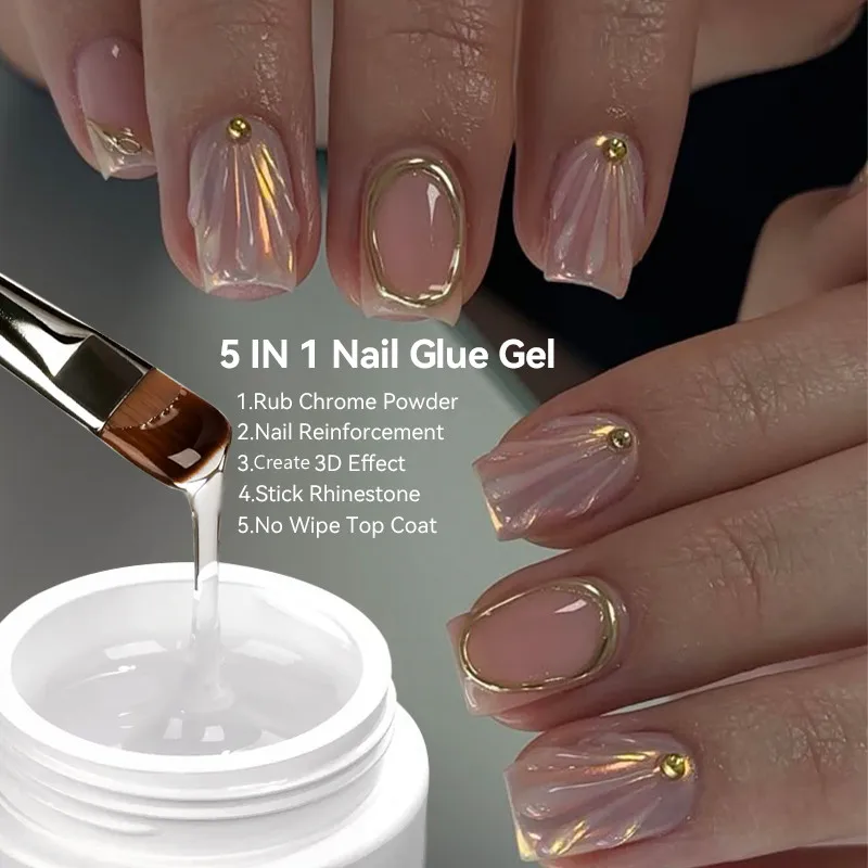 BORN PRETTY 1/2Pcs 5 IN 1 Nail Glue Gel for Create 5D Shape No-wipe Top Coat Reinforcement Gel Stick Nail Art Rhinestones