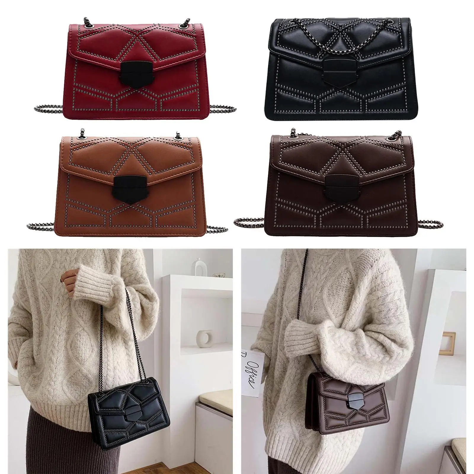 حقيبة كتف نسائية، حامل بطاقة بمقبض، محفظة بسحاب، حقيبة كروس