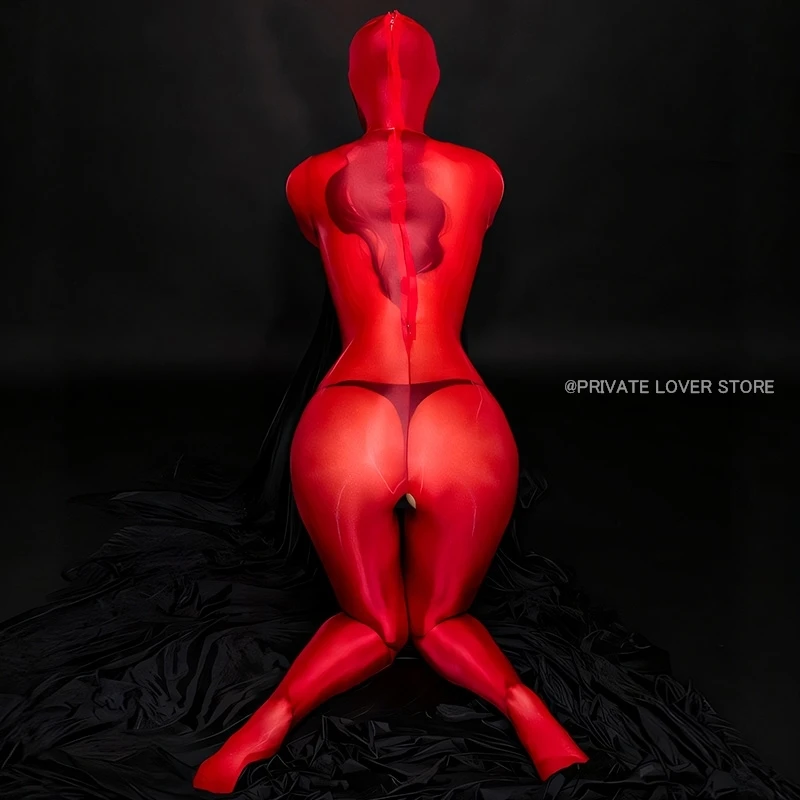 Sexy Oil Shiny Full Body Zentai Bodysuits Women See Through Open Crotch Jumpsuits Erotic Leotard Elastic Tights Cocoons Catsuits image 6