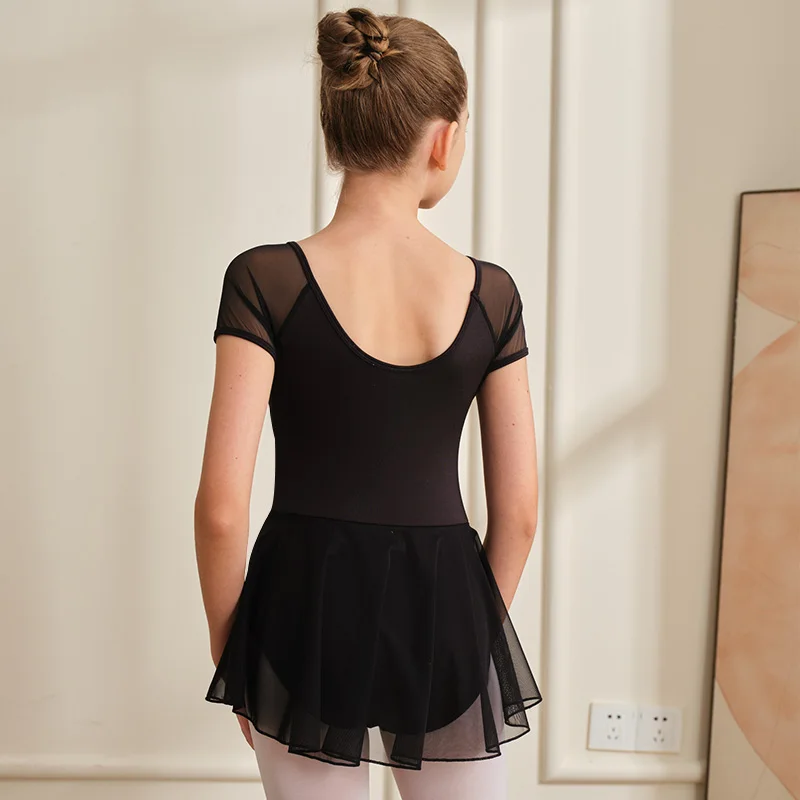 Girls Short Sleeve Mesh Dress Ballet Dance Leotard for girl Gymnastics Dance Practice Skirts with Soft Lining Dance Leotards