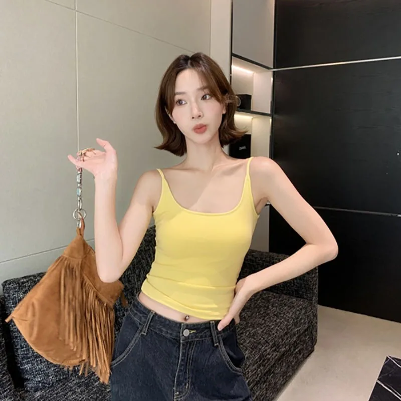 Vacation commuting versatile hollow cross high hanging angle shoulder strap side folding breast fixed cup sling beautiful vest