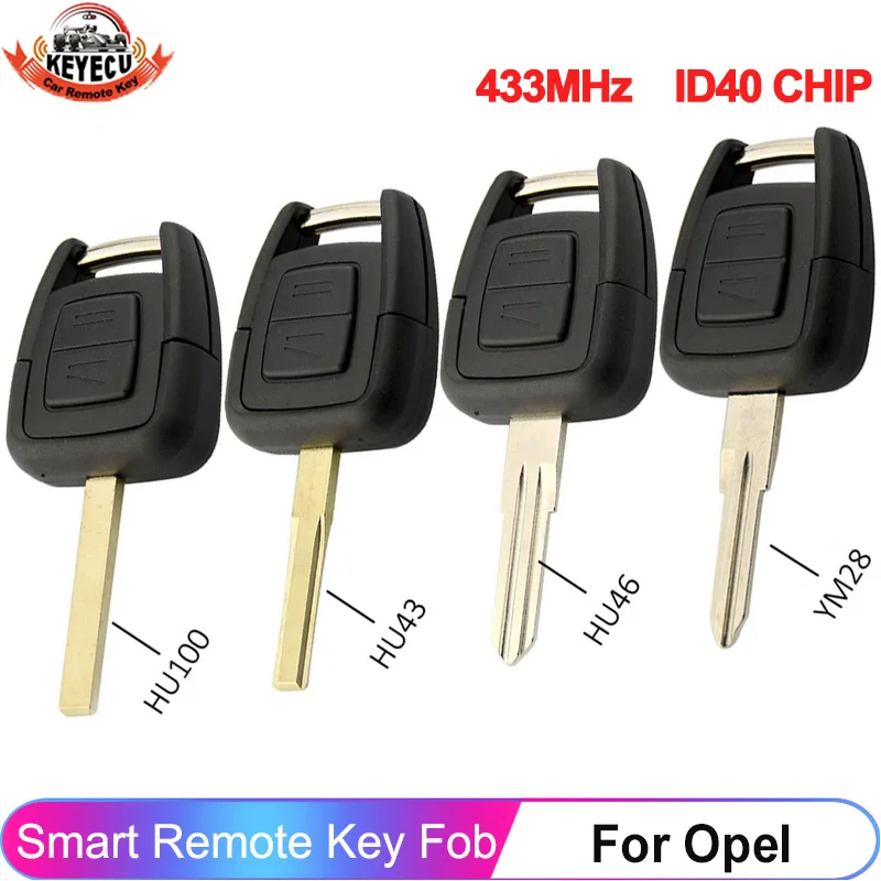 

KEYECU DELPHI 433MHz Remote Key Fob For Opel Vauxhall Astra 1998-2005 ID40 CHIP HU43 HU100 YM28 HU46 Blade