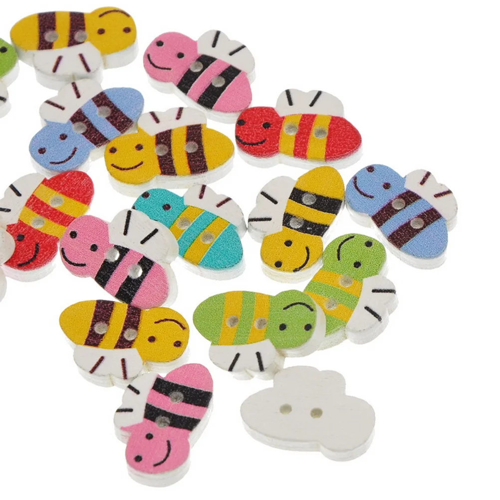 

100Pcs Wooden Bee Buttons Colorful Design for DIY Crafts Scrapbooking Cards Photo Frames Calendar Book Decoration