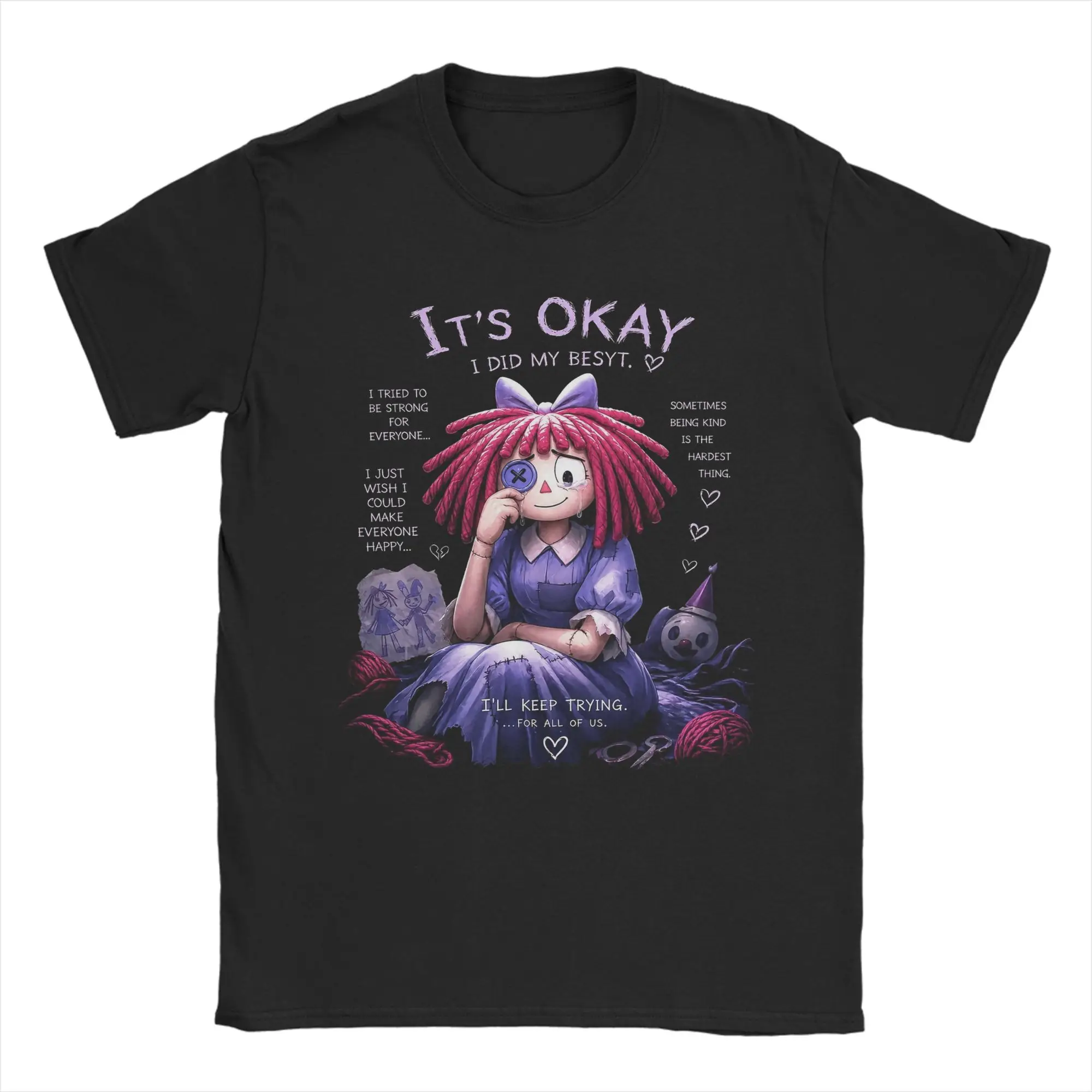 Vintage Ragatha Cartoon Digitals Circus T-Shirts Men Round Neck 100% Cotton T Shirt Short Sleeve Tees Unique Tops