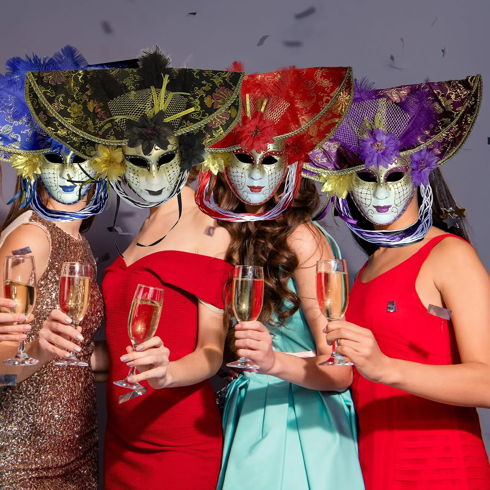 قناع تنكر البندقية مع قبعة كرنفال المهرج أقنعة الكرة ماردي غرا حفلة قناع الوجه الكامل للأزواج دعائم تنكرية للهالوين