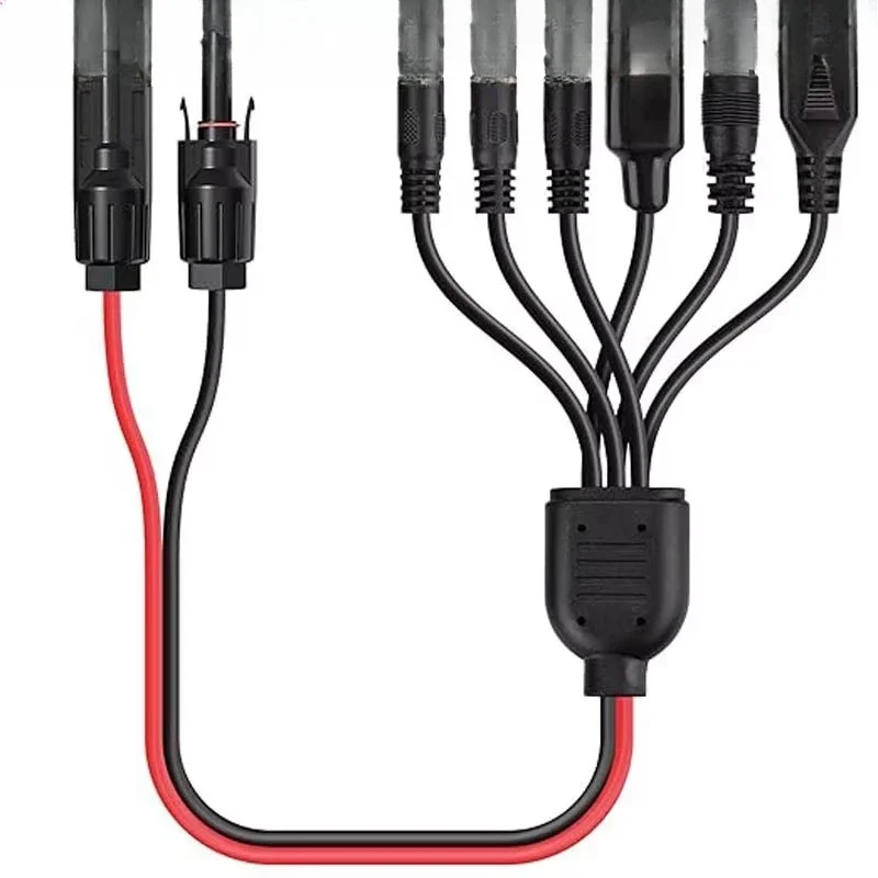 Heavy Duty 6-in-1 Solar Adapter Cable XT60 DC7909 DC6530 DC5521, For Solar Generator, 1 Piece