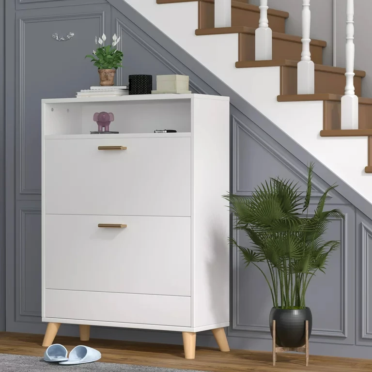 Entryway Hallway Modern Luxury Flip Up Folding Foldable Solid Wood Ready Assembled Shoe Cabinet Modern Luxury Storage Rack