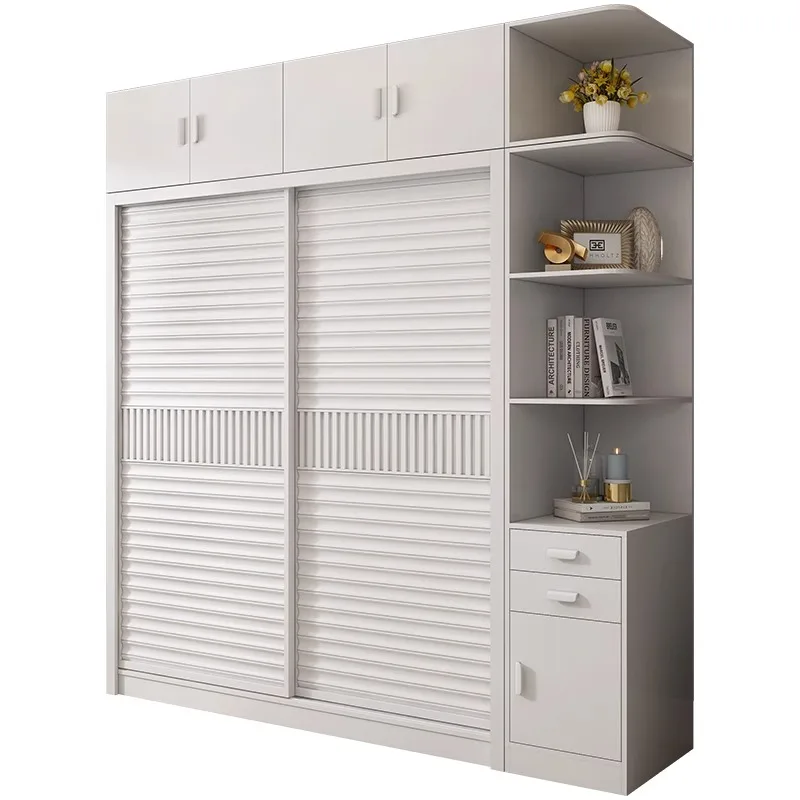 Sliding door wardrobe household bedroom simple modern cabinet sliding door storage cabinet strong and durable white wardrobe