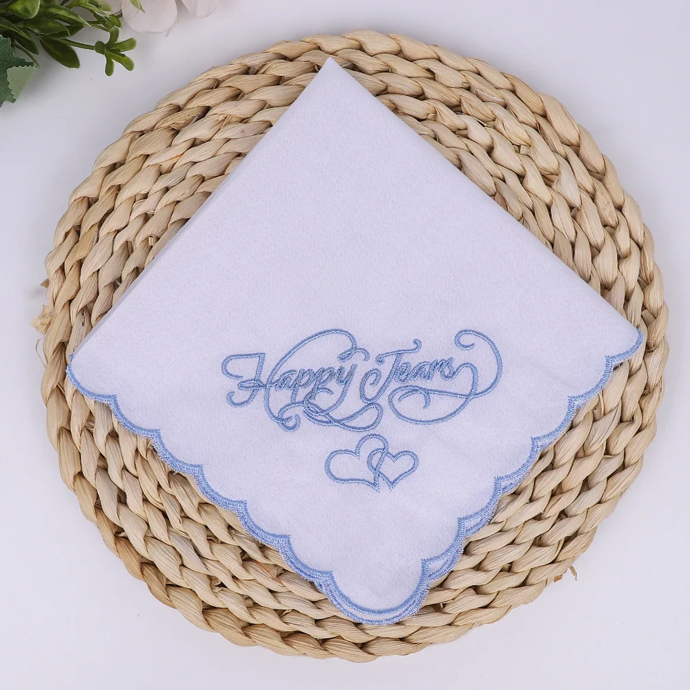 2 pezzi popolari Happytears grazie regalo di nozze fazzoletto ricamato in cotone piccolo asciugamano quadrato souvenir decorativo 28 * 28 cm