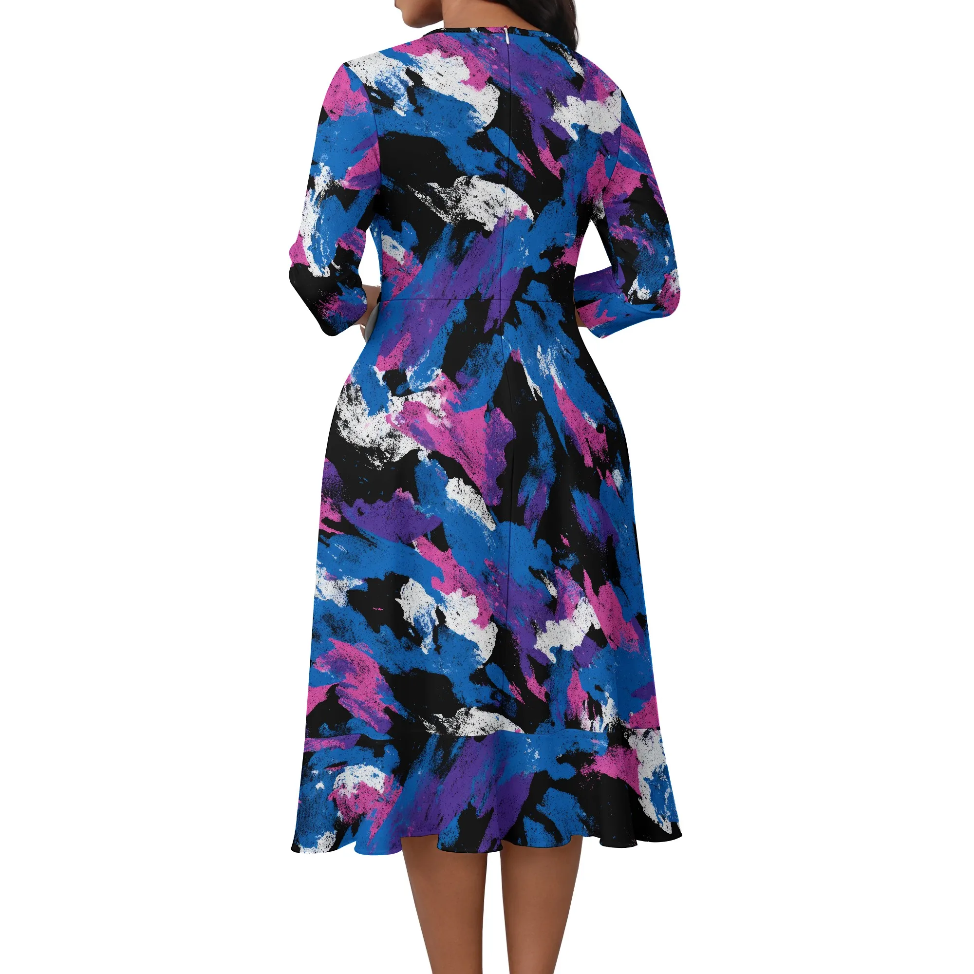 ชุดเดรสฤดูร้อนสตรีดอกไม้ V คอ Ruffled Hem สปาเก็ตตี้ฤดูใบไม้ผลิ Casual Beach ชุด Flowy Wrap Sun Dress