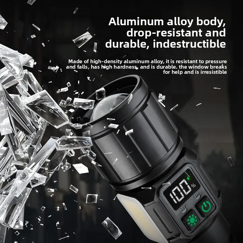 Flashlight white laser strong light Type-C charging screen display strong magnetic COB side light dual switch