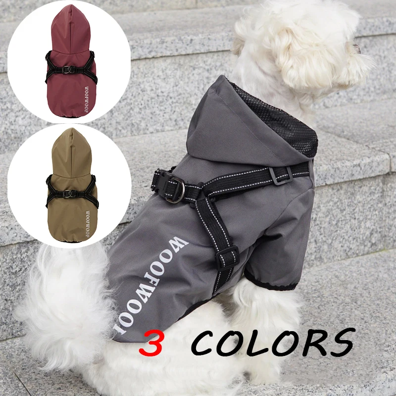 

Four-Legged 3 Colors Dog Raincoat Puppy Rain Jacket Full Body Coverage with Hat Reflective Double Layered Waterproof Dog Hooded