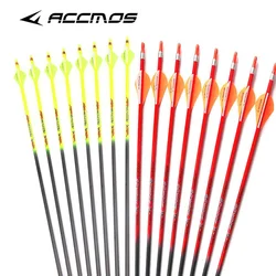 12pcs Pure Carbon Arrow Archery Spine 300/340/400/500/600/700/800 ID6.2mm 32 inch For Bow Outdoor Hunting