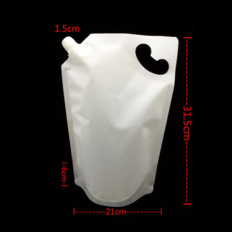 

21*31.5cm 2000ml 15Pcs/ Lot White Plastic Doypack Spout Pouch Milk Liquid Stand Up Spout PE Poly Storage Bag Jelly Wine Pocket