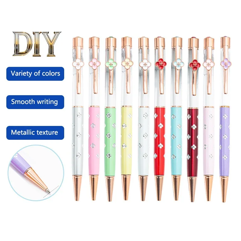 

10 шт., шариковая ручка с кристаллами «сделай сам», четырехлистный клевер, ручная работа, сделай сам, масляный кристалл, реклама, офисная шариковая ручка, подарочная ручка