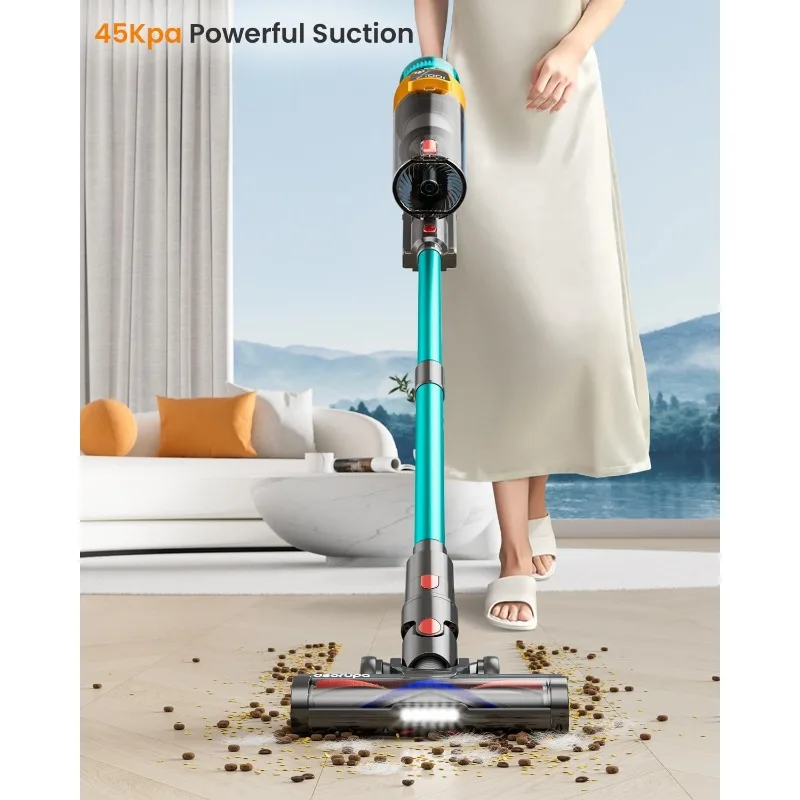 Cordless Vacuum Cleaner, 550W 45KPA 70Mins Vacuum Cleaners for Home, Stick Vacuum with Charging Dock Station, Anti-tangle