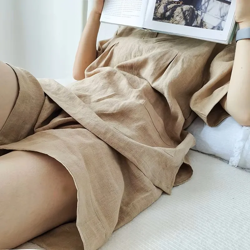 

Домашняя одежда из чистого льна, спортивная ванна, ванна с горячими источниками, праздник, спа, свободные мягкие пижамные комплекты для мужчин и женщин