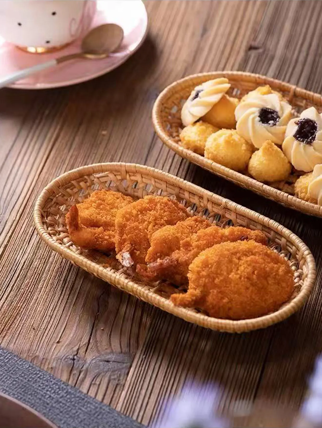 Mini Japanese-Style Bread Basket, Rattan Fruit Plate, European-Style Tableware, Fruit Bamboo Basket, Woven Household Food Tray, French Fries Basket, 1 Piece view 4