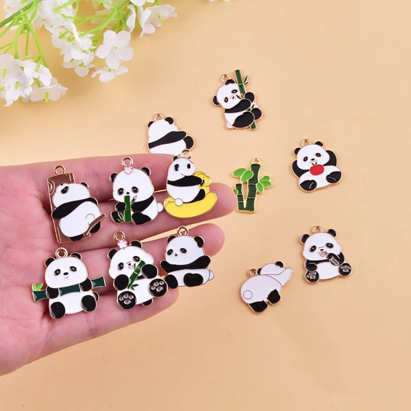 10pcs Cartoon Panda Charm Animal Shaped Pendant for Necklaces Bracelets and Keychains Handmade Jewelry Supplies N2UE