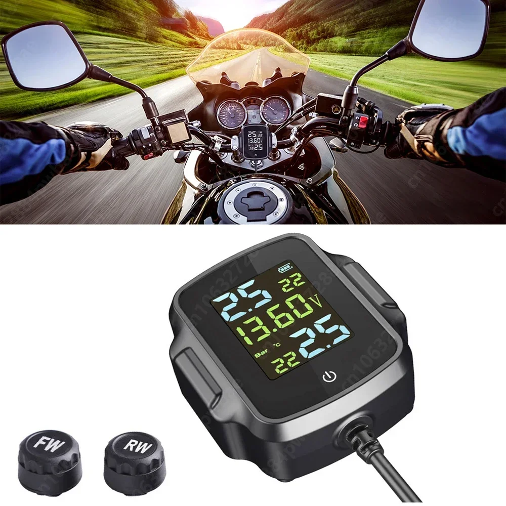 

With USB Charger 3.0 LCD Display 2 Sensors Motorcycle TPMS Tyre Monitoring System Tire Temperature Tester Alarm Accessories