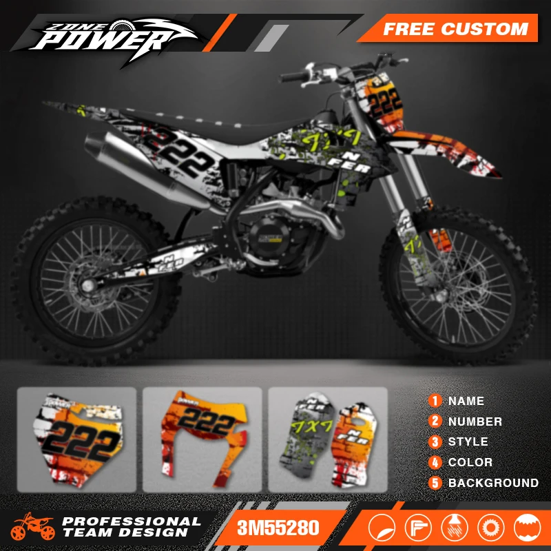 Powerzoneカスタムチームグラフィックデカール、ktm、exc、EXC-F、2020、2021、2022、2023、sx、sxf、2019、2020、2021、2022、17用ステッカーキット