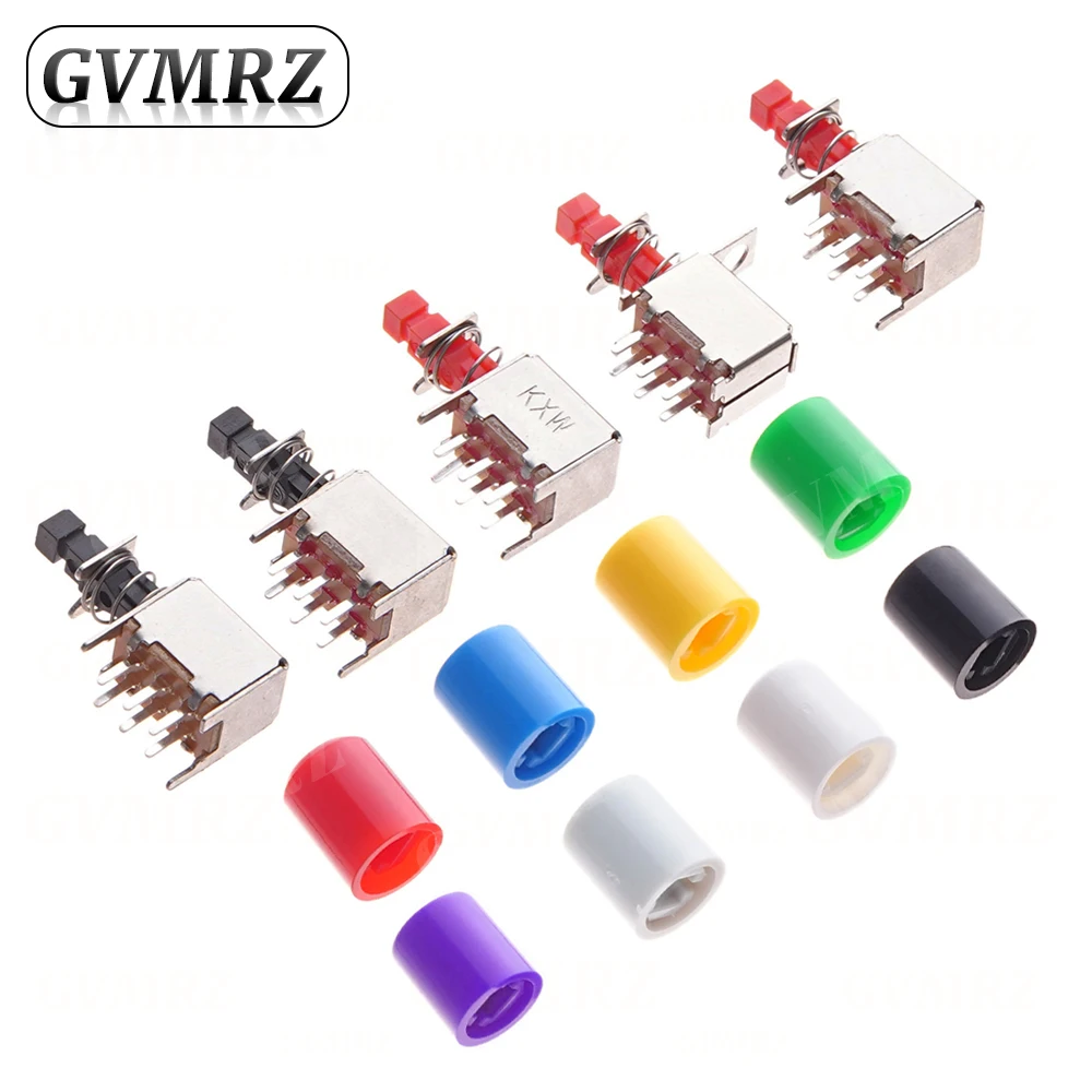 10PCS Directly key switch A03 PS-22F03 6pins self-locking Red Black White Yellow Green Cap