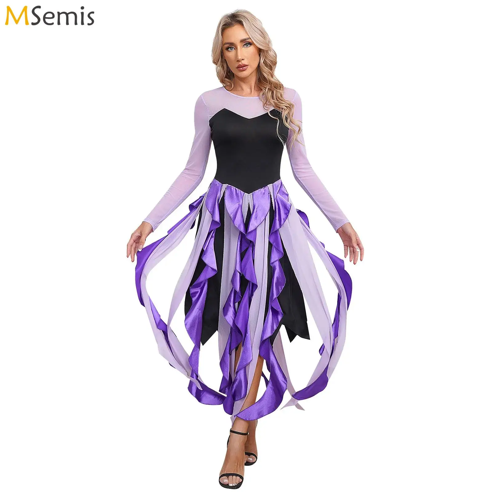 

Women Halloween Octopus Cosplay Costumes Steampunk Gothic Victorian Mermaid Cascading Maxi Dress Lyrical Ballroom Dance Dresses