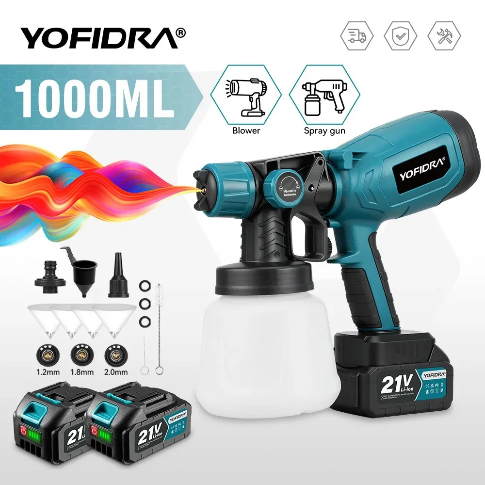 YOFIDRA Pistola a Spruzzo Elettrica 1000ML Senza Fili per Casa, Spruzzatore Automatico per Mobili e Rivestimenti in Acciaio, Aerografo per Batteria Ma