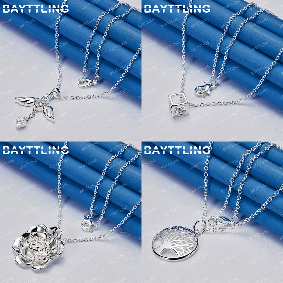 

925 Sterling Silver 16-30 Inch Delicate Flower Tree Pendant Necklace Women Jewelry Accessories Wedding Gift