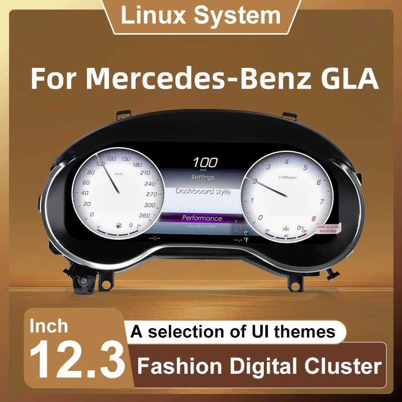 12.3-Inch Digital Instrument Cluster For Mercedes-Benz GLA 2015–2019, Featuring a Fully Digital Speedometer Display, With Support For CarPlay and Android Auto, Including a Speedometer and Real-Time Tyre Pressure Monitoring
