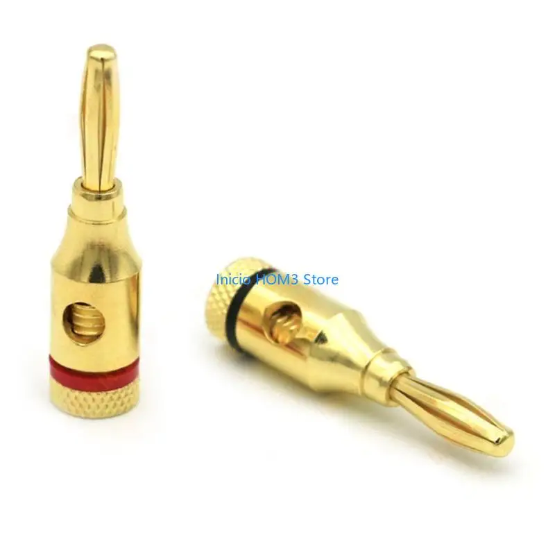 A5YD 4pcs Gold Plated Speaker Banana Plugs Open Screw Type Connector for Speaker Wire Home Theater Wall Plates