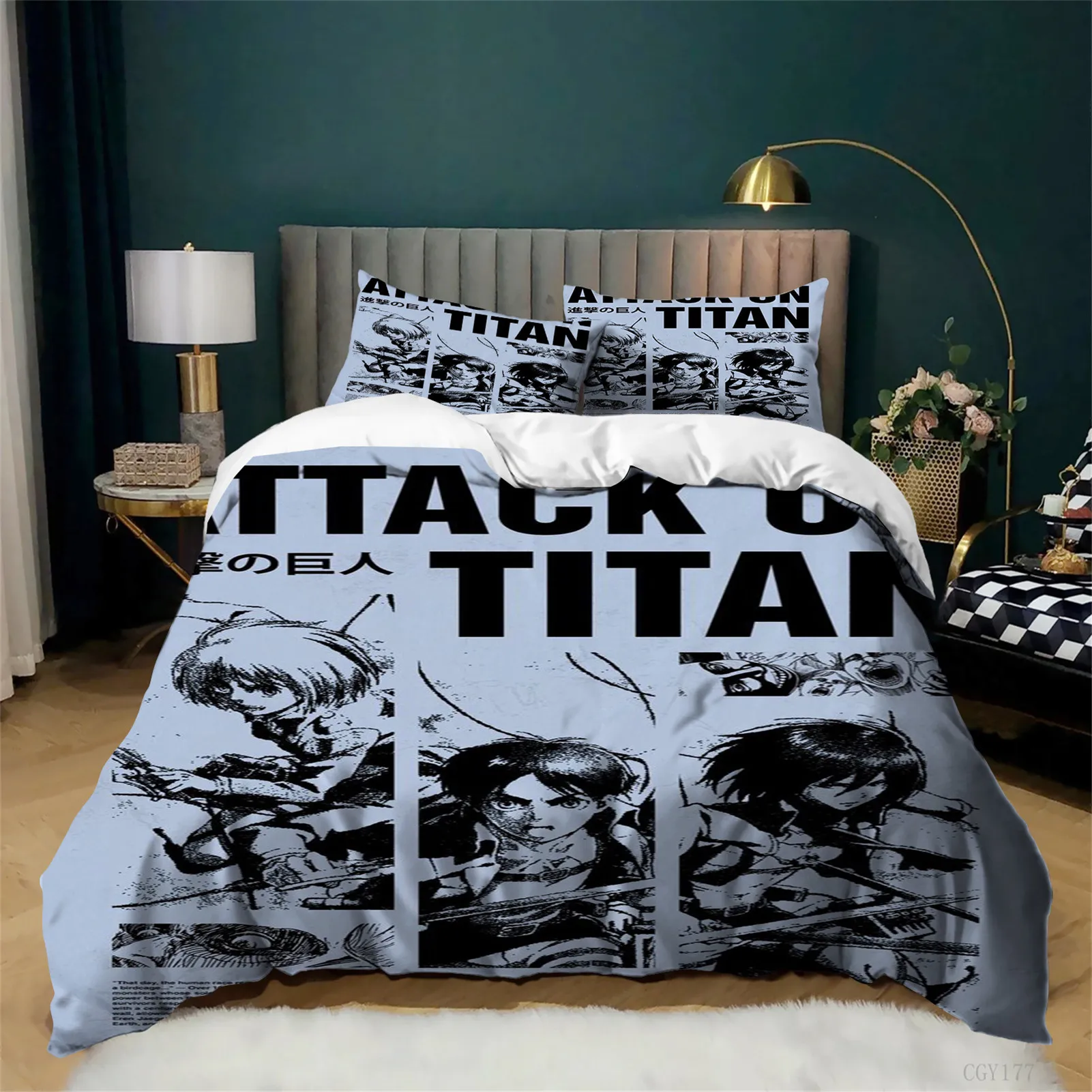 Juego de Ropa de Cama Atta-ck on Titán de 3 Piezas, Juego de Funda Nórdica Ultra Suave, Funda de Edredón Ligera de Anime para Todas las Temporadas