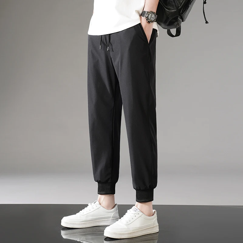 Solid Color Spring Autumn Pockets Elastic High Waisted Men's Clothing Pencil Cargo Trousers England Style Retro Boyfriend Pants