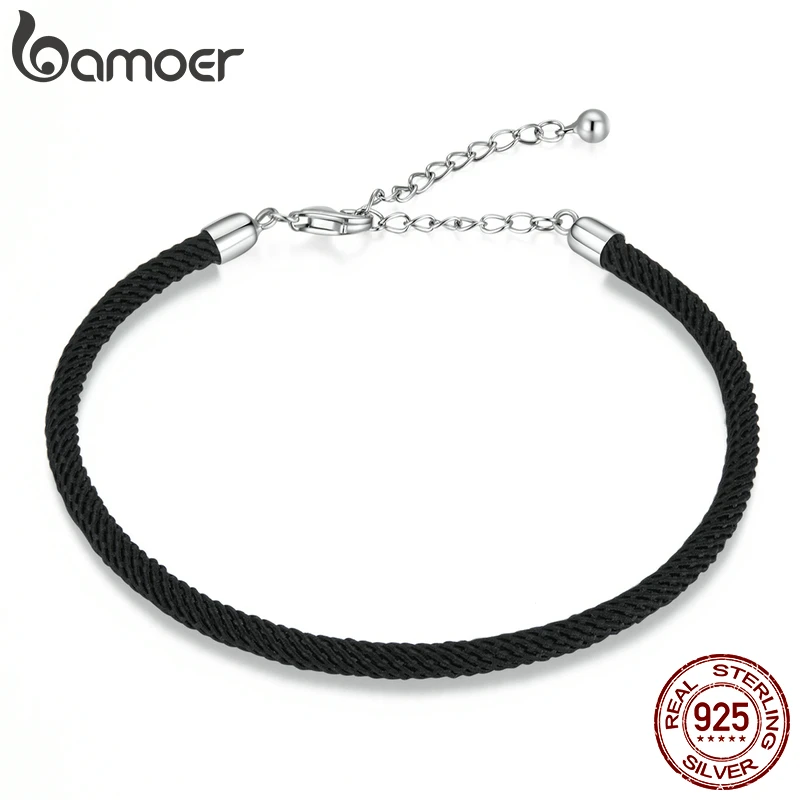 bamoer 925 Sterling Silver Black Basic Braided Bracelet White Four Colors Gray Red Mixed Bracelet for Women DIY Fashion Jewelry